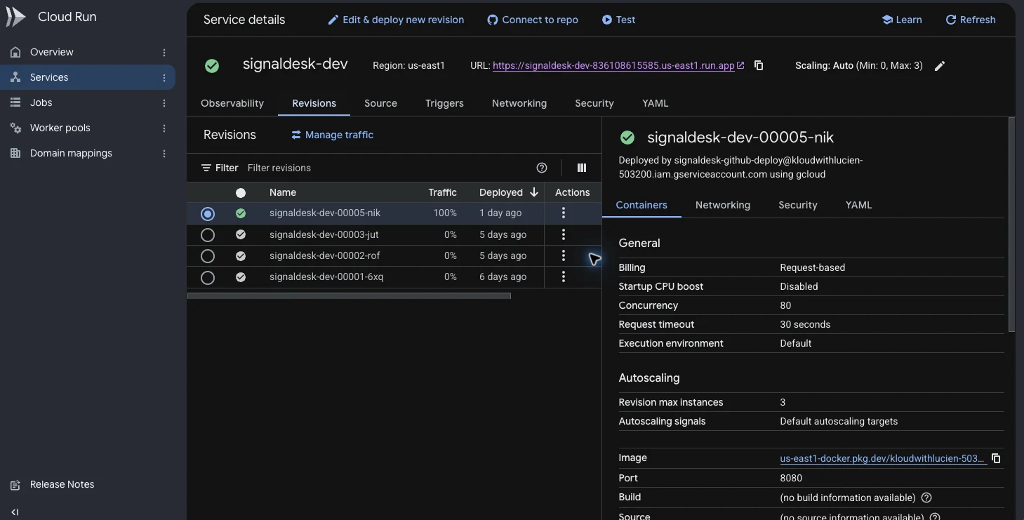Immutable revision receiving production traffic
