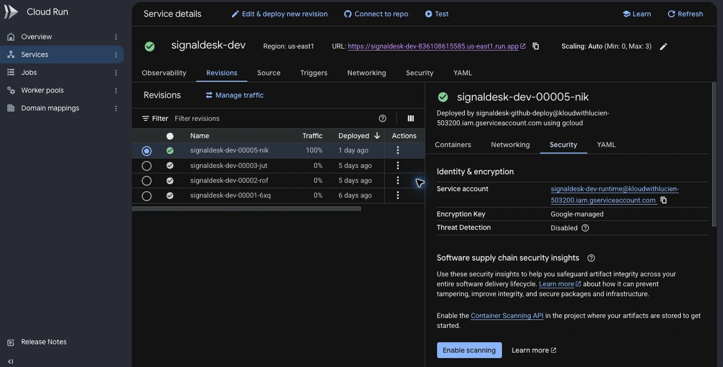 Dedicated runtime service account